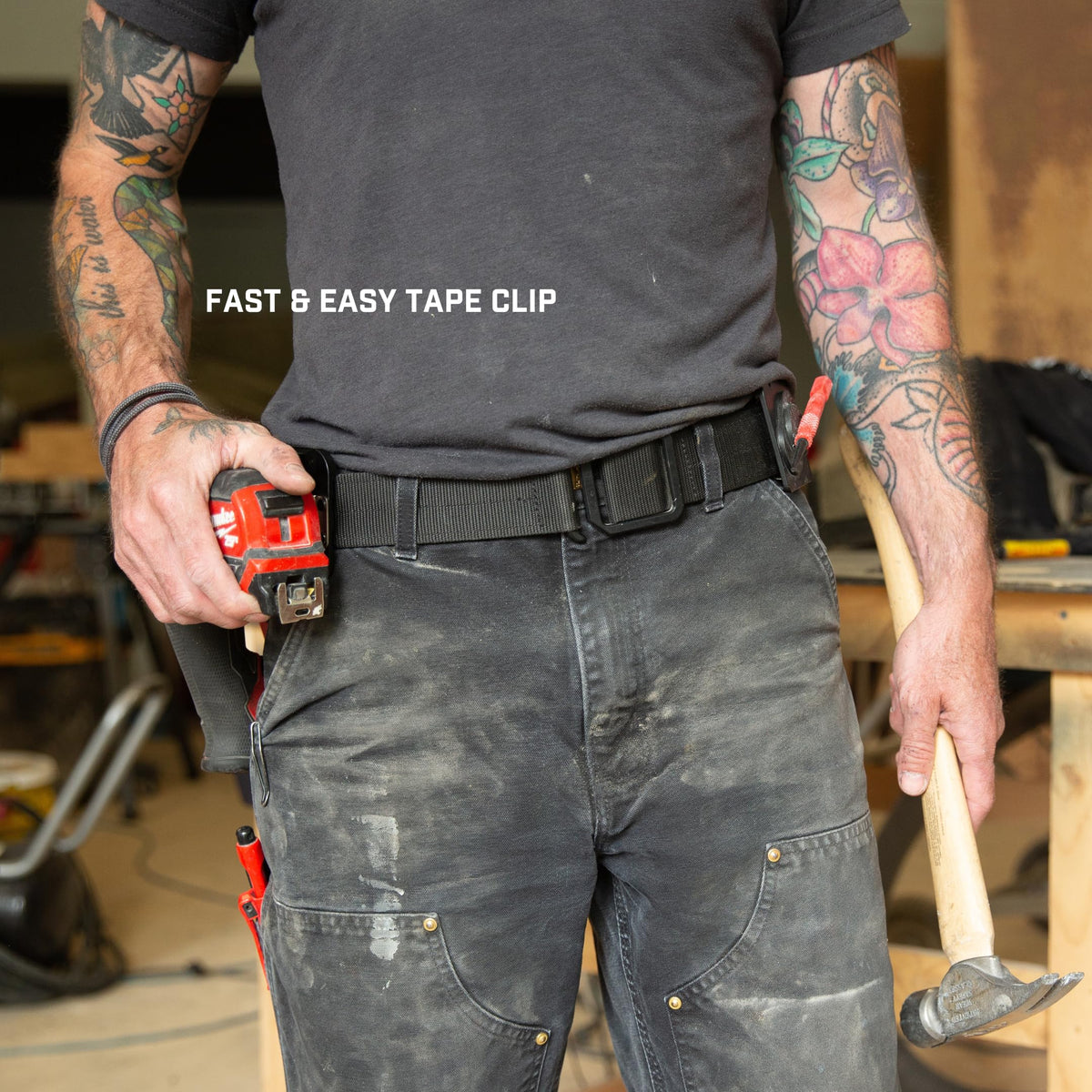 Holstery Tapemaster Pro on-belt usage showing low-profile design.