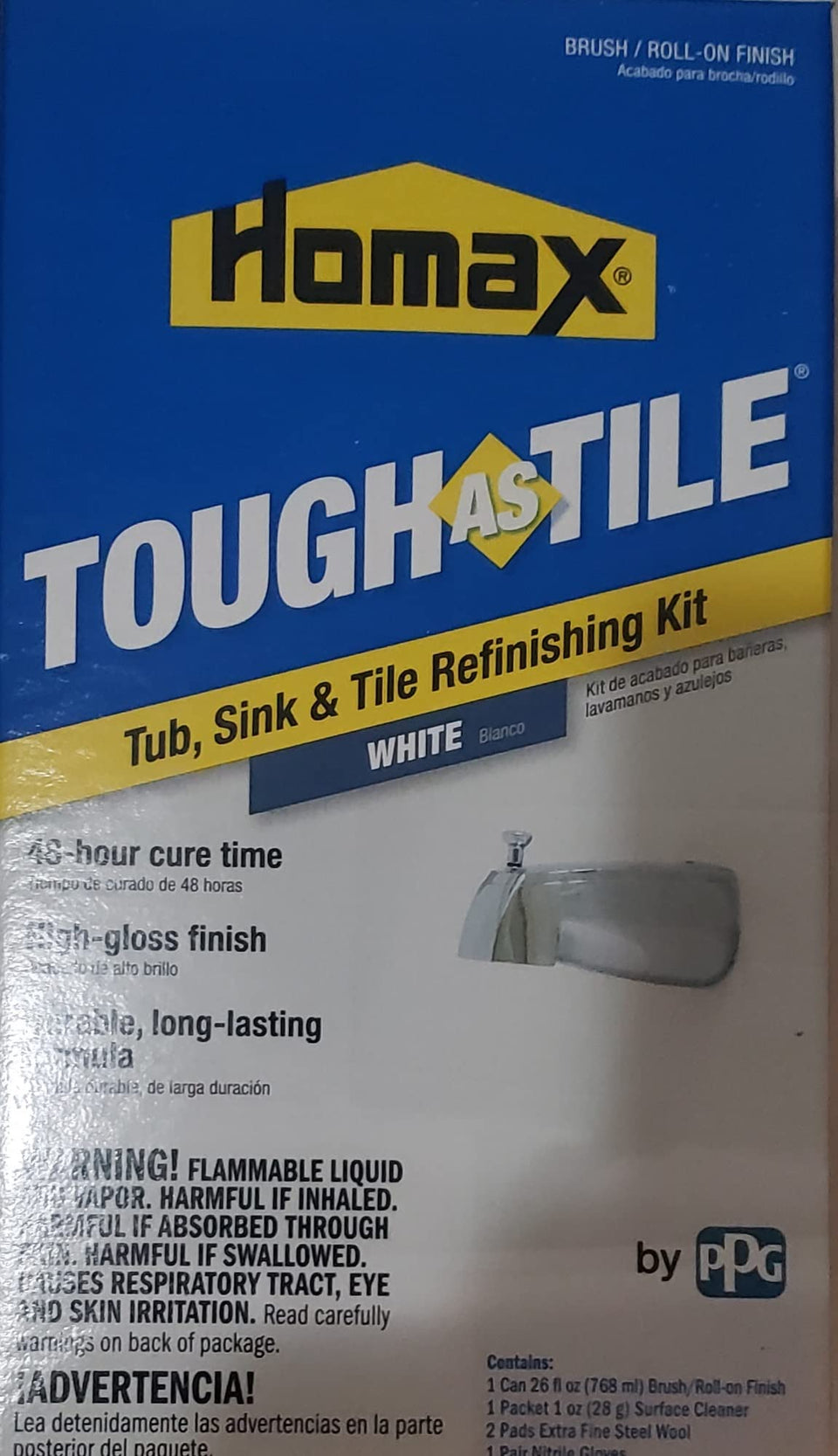 Homax Tough as Tile refinishing in progress on a white tub with high-gloss finish.