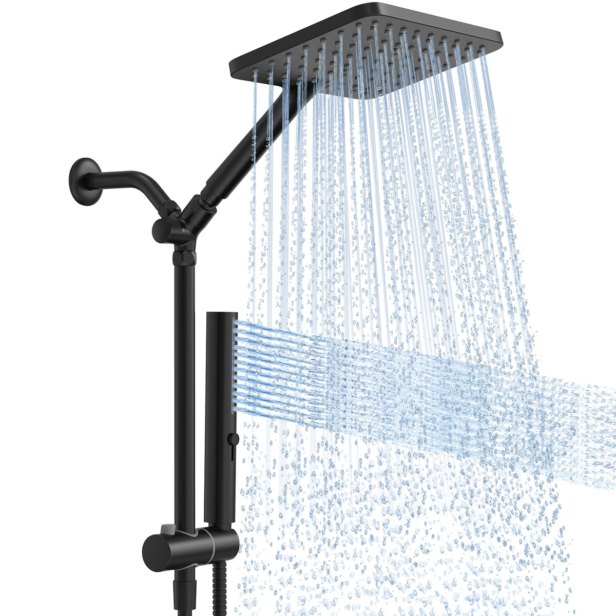 Hombeter 10-inch square rainfall showerhead delivers full-body coverage.