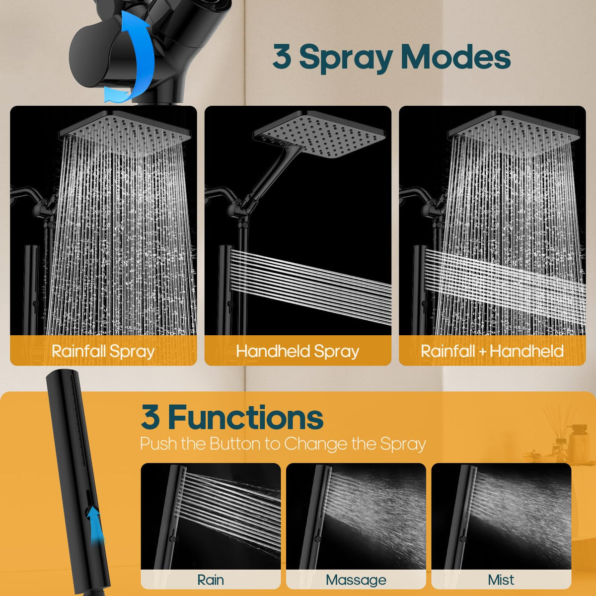 Hombeter brass ball joint provides smooth angle adjustment for comfortable showers.