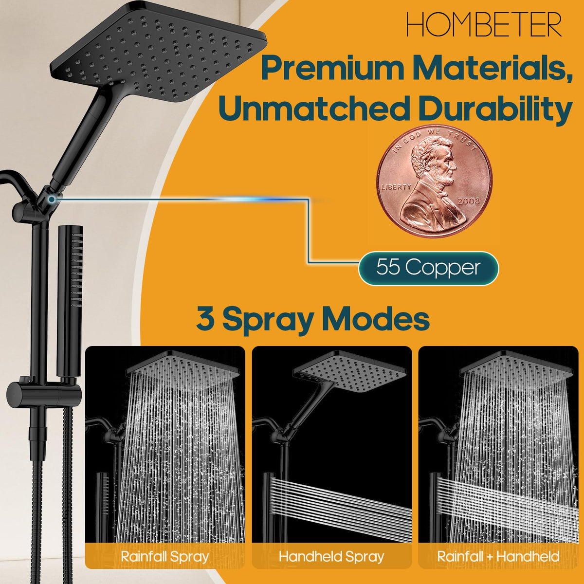 Hombeter dual-mode shower head overhead and handheld in one