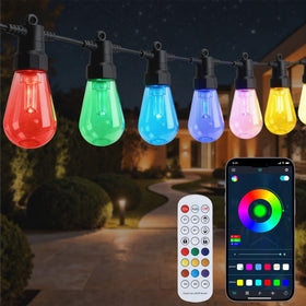 Homchy smart outdoor string lights 50ft RGB for vibrant backyard ambiance