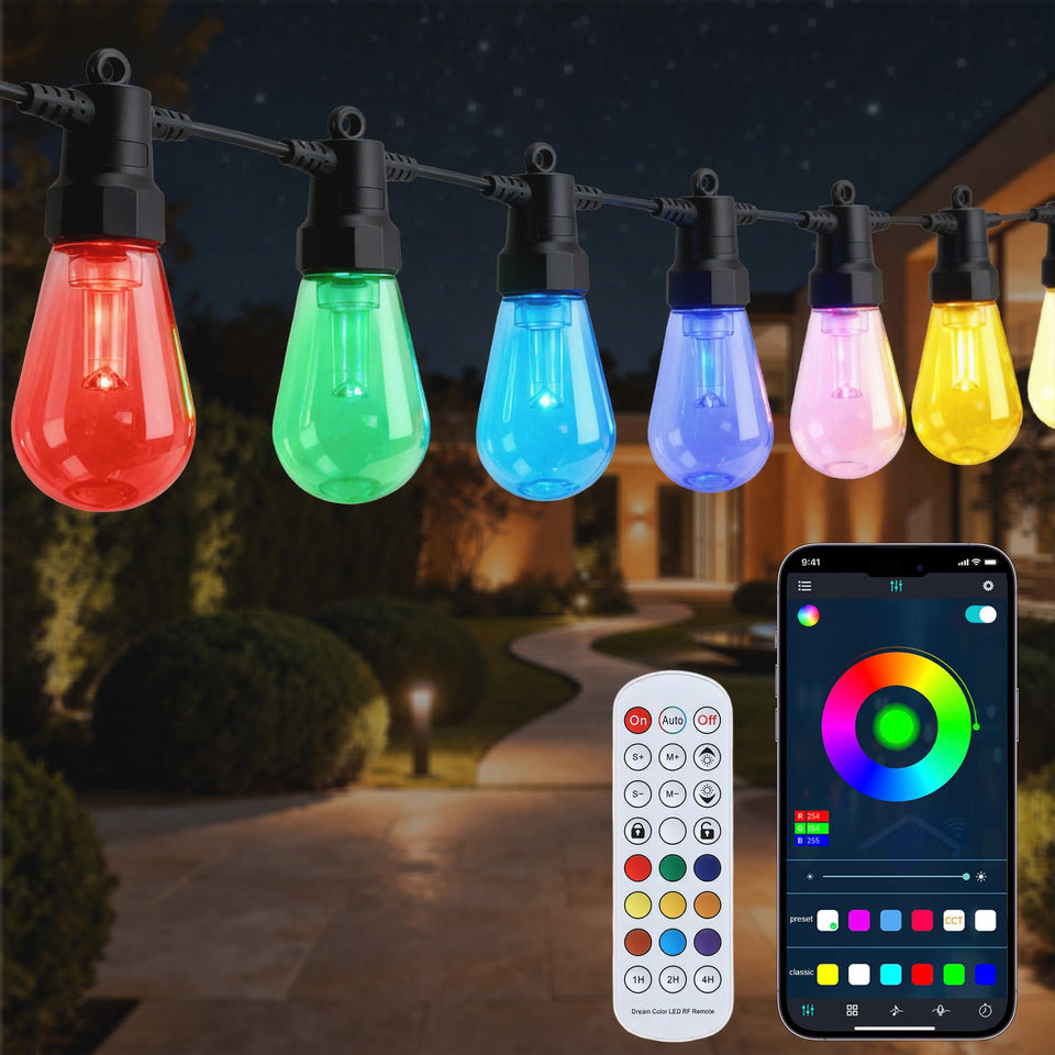 Homchy smart outdoor string lights 50ft RGB for vibrant backyard ambiance