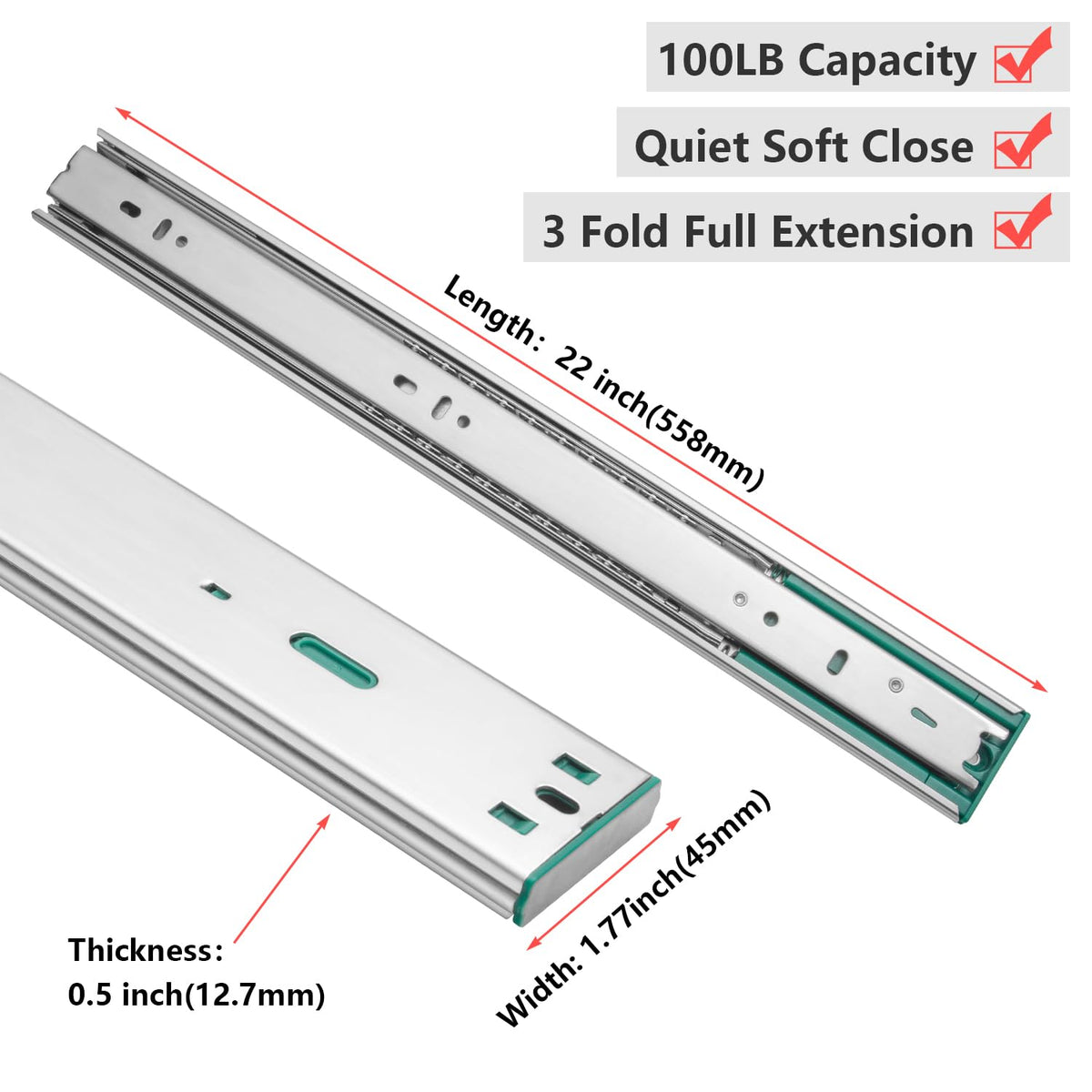 Homdiy 22in full-extension rails allow full access to drawer contents.