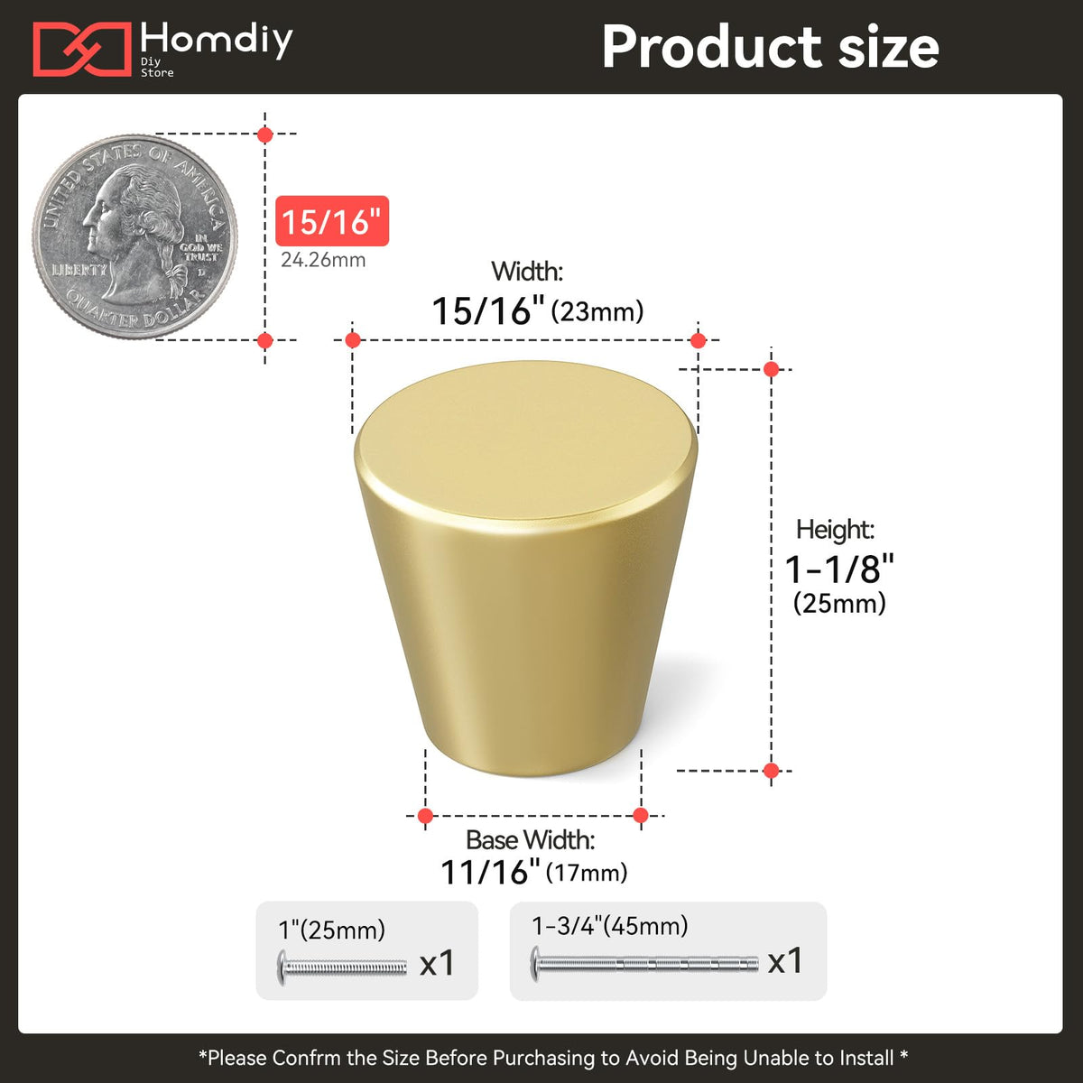 Homdiy brushed-brass cabinet knobs provide modern style and durable aluminum alloy