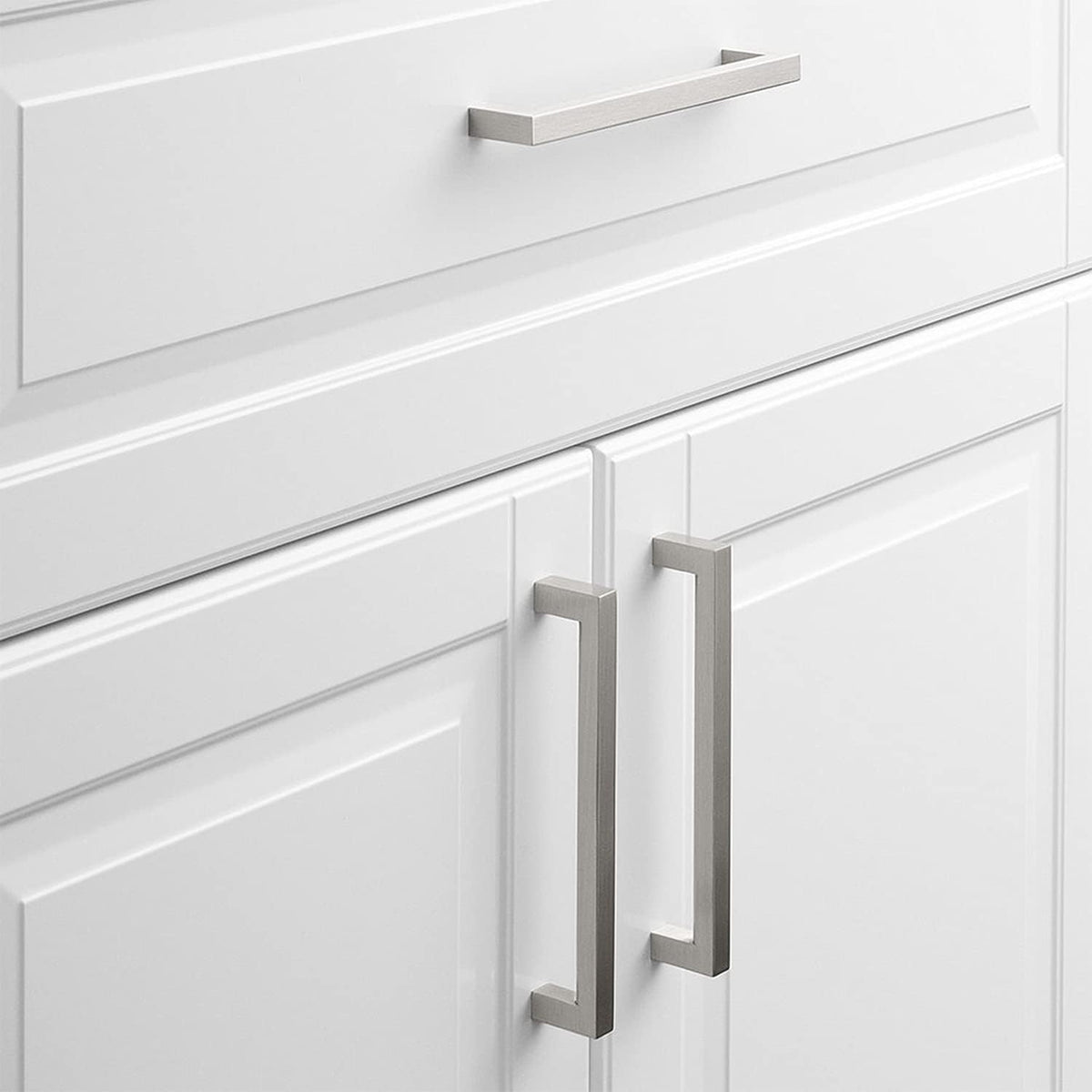 Homdiy brushed nickel hardware resists rust with stainless steel construction.