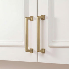 Homdiy champagne bronze cabinet pull, front view, durable zinc alloy for daily kitchen use.