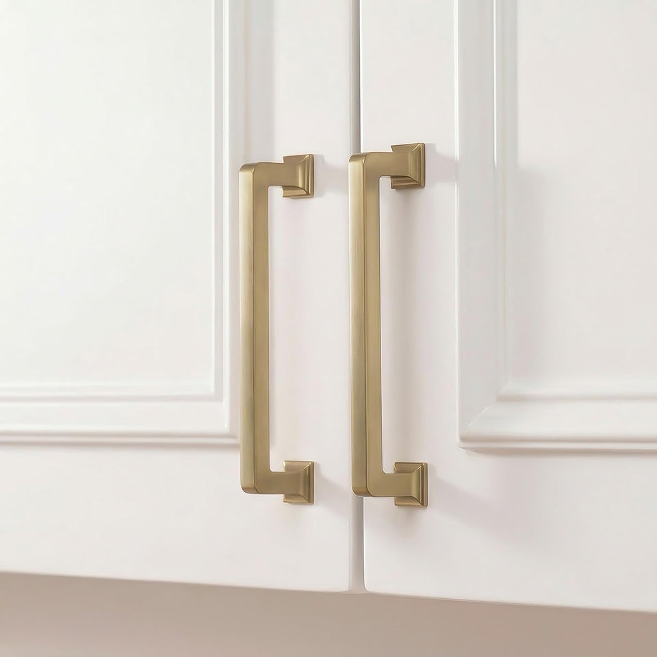 Homdiy champagne bronze cabinet pull, front view, durable zinc alloy for daily kitchen use.