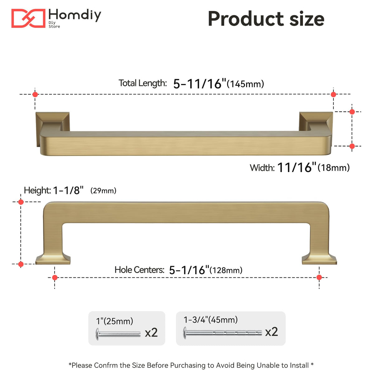 Homdiy champagne bronze cabinet pull, side profile, enhances drawers with a modern square design.