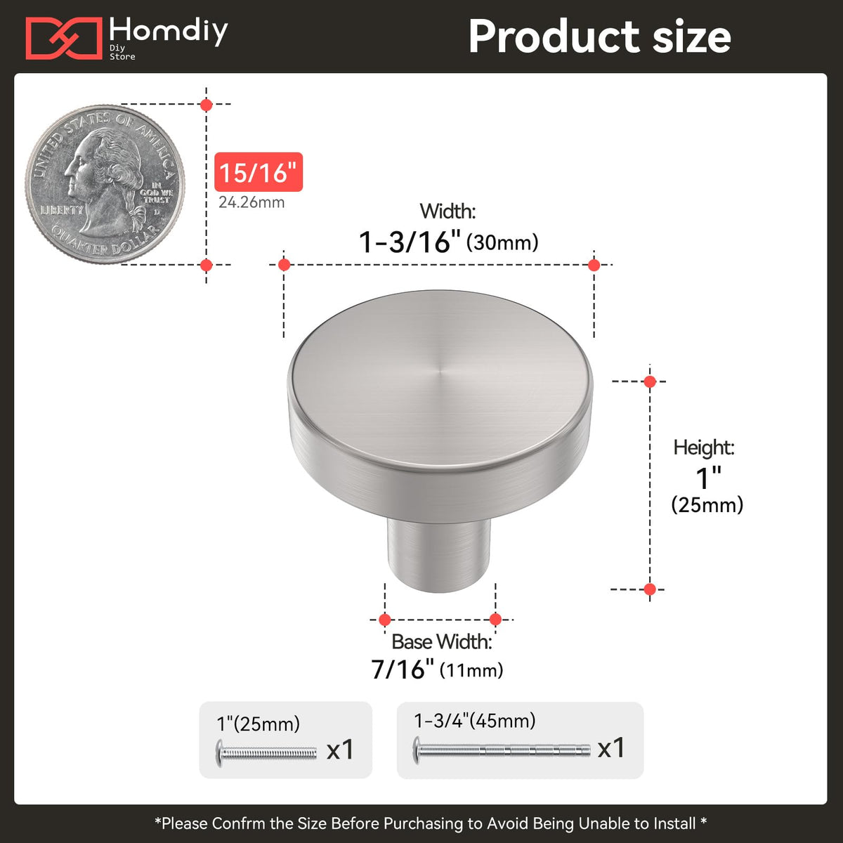 Homdiy round kitchen drawer knob close-up showing brushed texture and grip