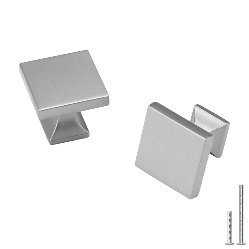 Homdiy square brushed-nickel cabinet knob close-up for modern upgrade
