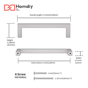 Homdiy square 5-inch door handle in brushed nickel installed on cabinetry.