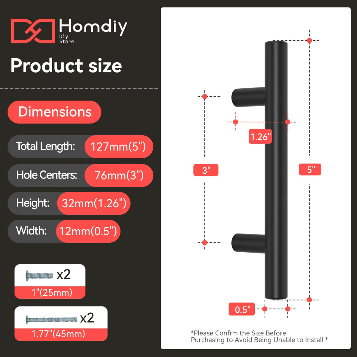 Homdiy stainless steel drawer pulls, 128mm length, durable and corrosion resistant.