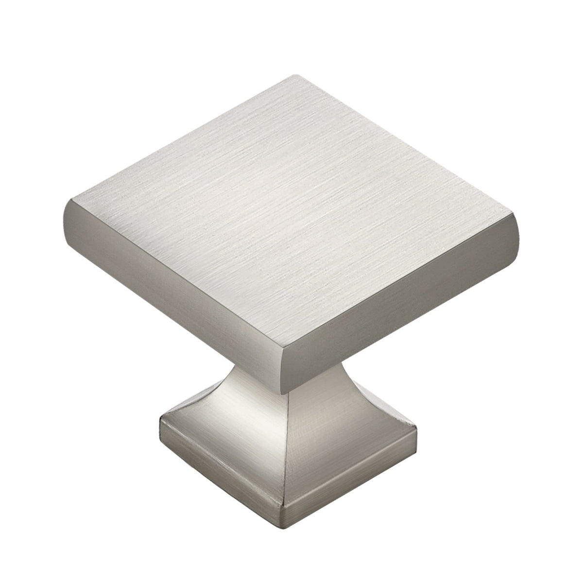 Home Expert square drawer knobs in brushed nickel for timeless cabinet styling and easy updates.