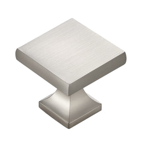 Home Expert square drawer knobs in brushed nickel for timeless cabinet styling and easy updates.