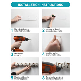 Durable plastic construction supports heavy mops and brooms.