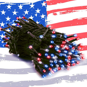 HOME LIGHTING 200 LED 66FT Patriotic string lights brighten outdoor celebrations.