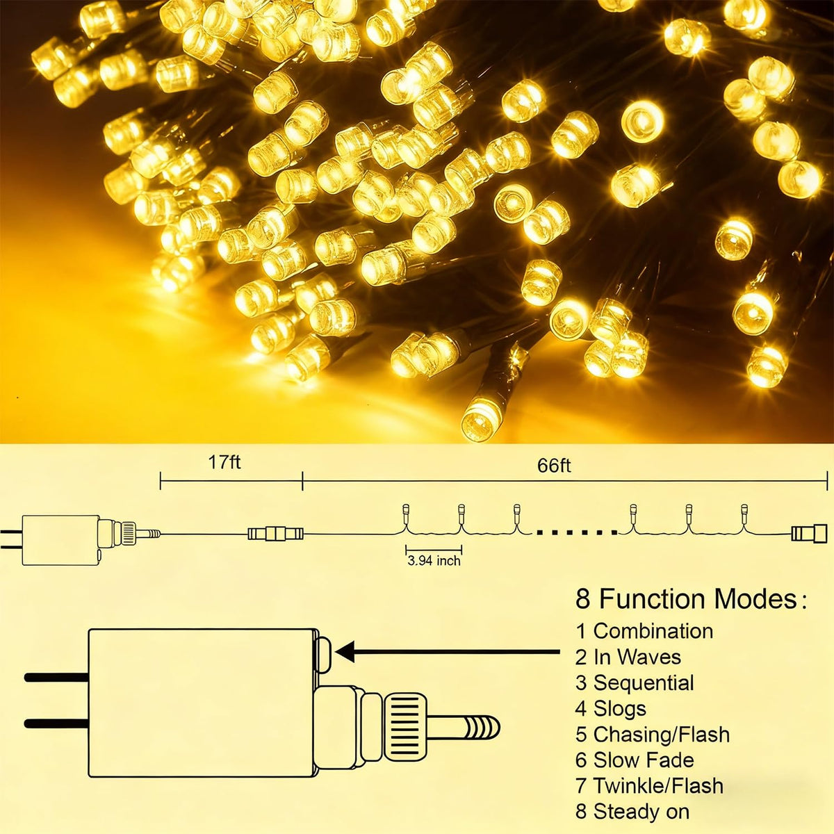 HOME LIGHTING eight-mode warm white string lights for versatile moods