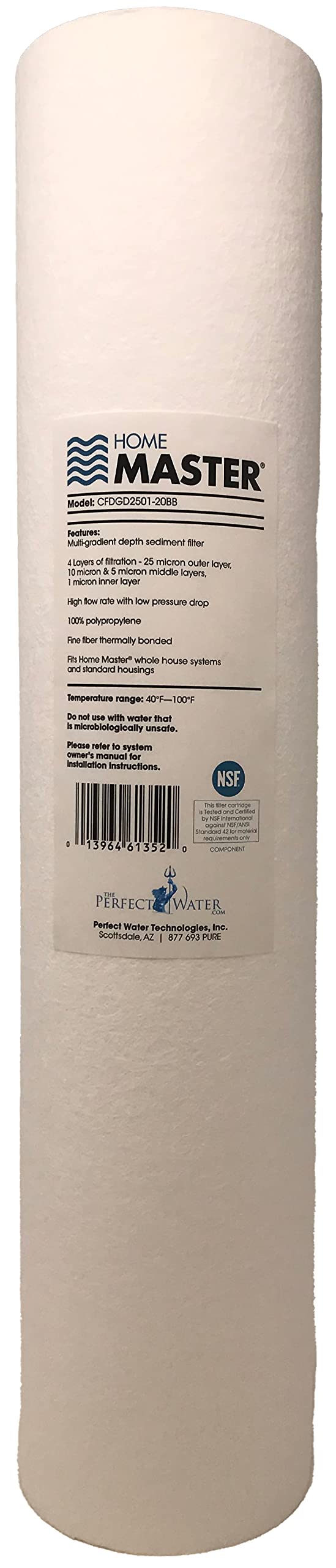 Home Master CFDGD2501-20BB four-layer filter close-up shows layered micron structure for sediment capture