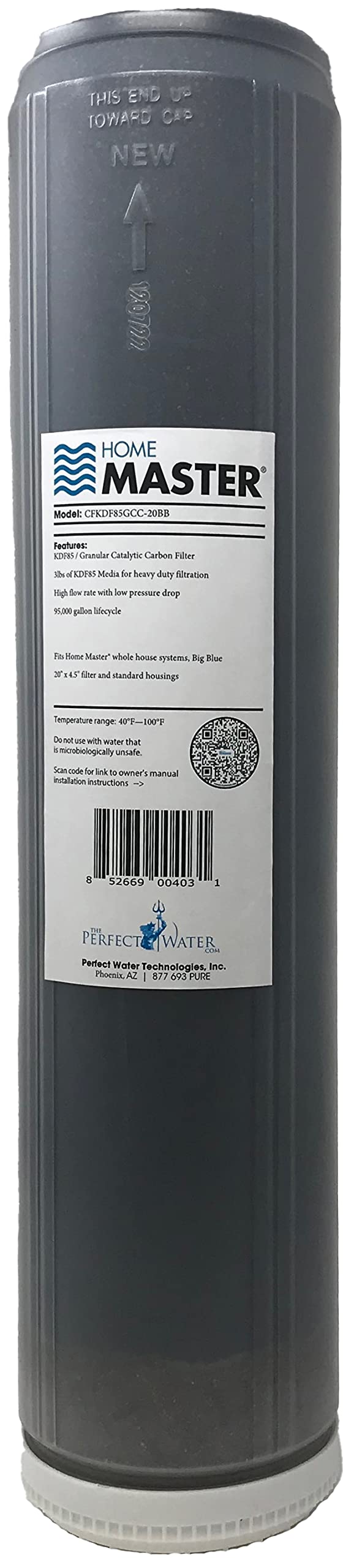 Home Master CFKDF85GCC-20BB replacement filter with KDF85 media for heavy-duty contaminant reduction.