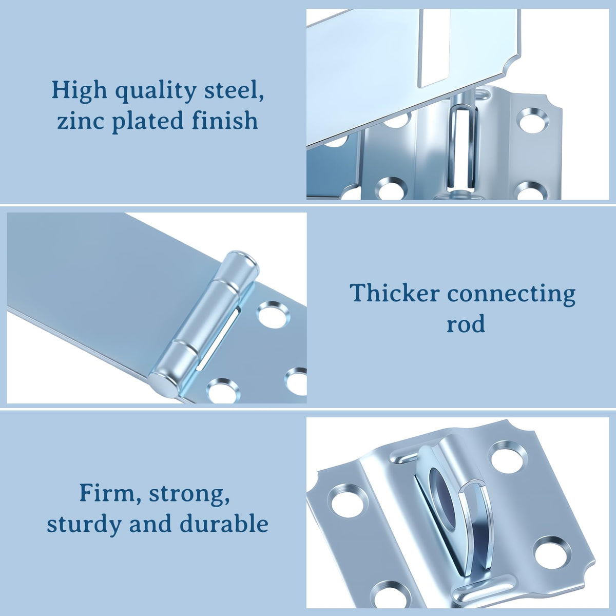 Home Master Hardware 3-1/2in hasp closeup steel for durability.