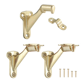 HOME MASTER HARDWARE 3in handrail bracket close-up in bright brass for quick stair installation.