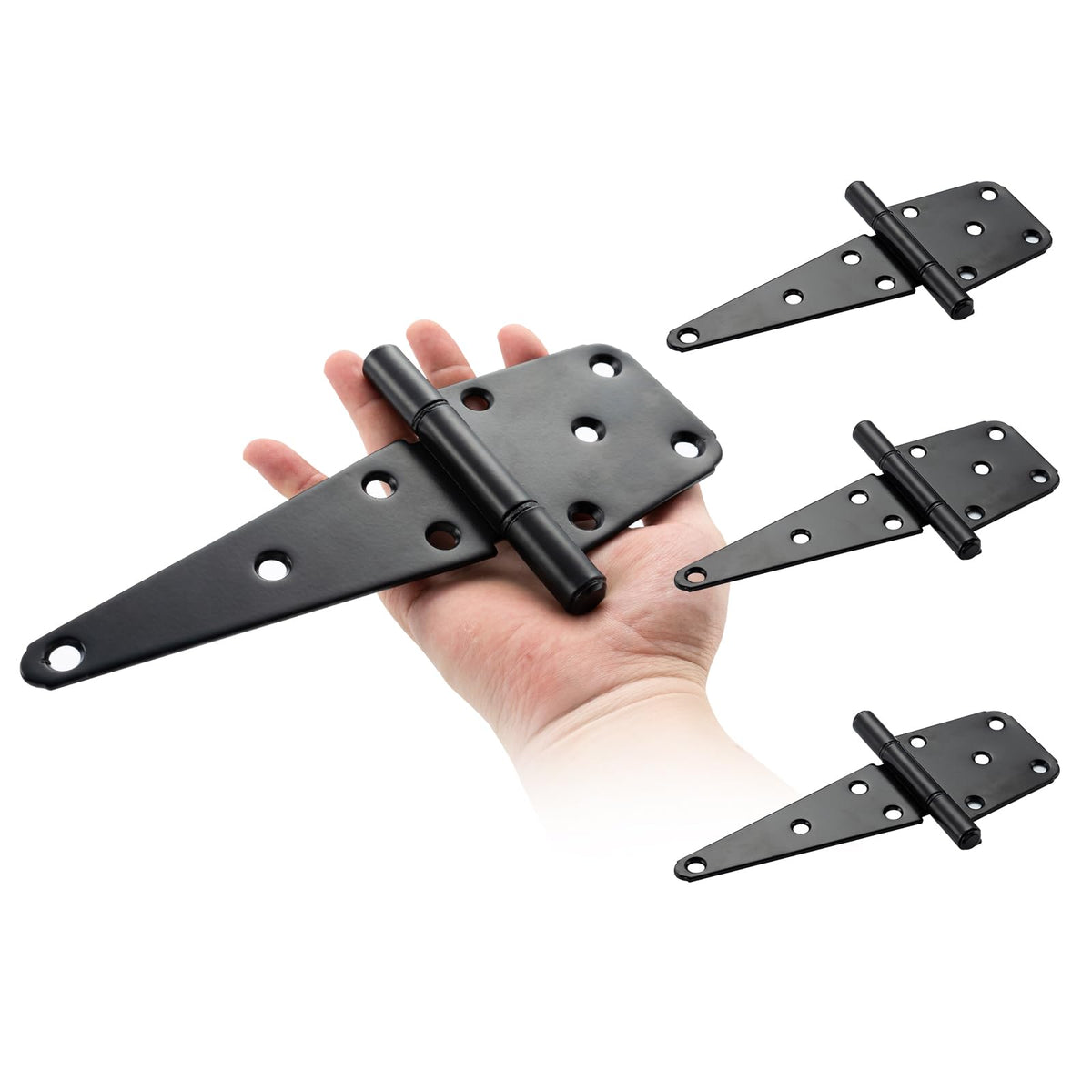 HOME MASTER HARDWARE 6inch T-Strap hinges on an outdoor wooden gate for sturdy support