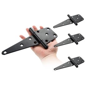 HOME MASTER HARDWARE 6inch T-Strap hinges on an outdoor wooden gate for sturdy support