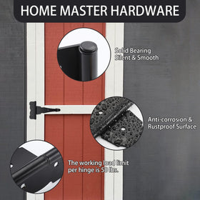 HOME MASTER HARDWARE 8in tee hinge side view with screws included for quick installation.