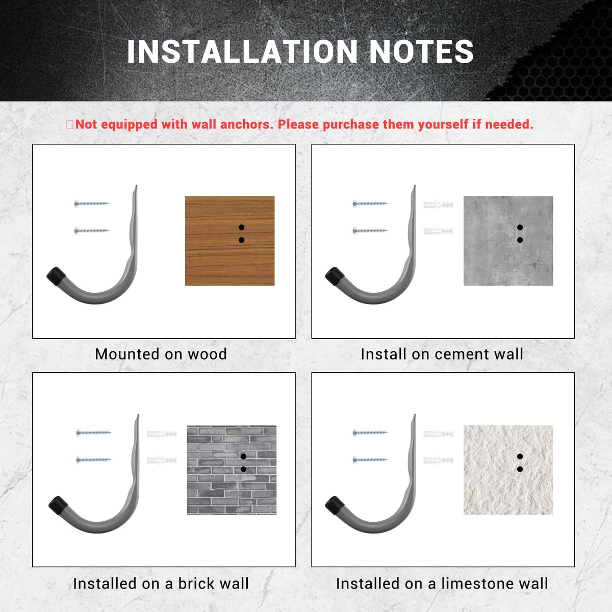 HOME MASTER HARDWARE complete mounting set enables quick secure installation.