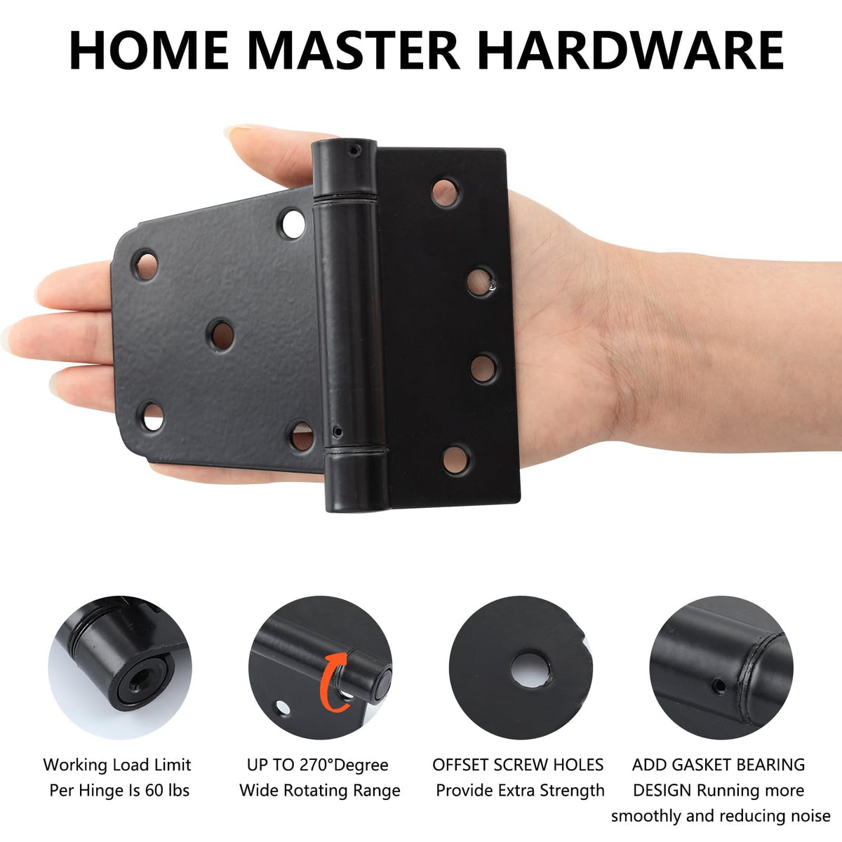 Home Master Hardware gate hinge installed on wooden fence demonstrating sturdy support and quick mounting