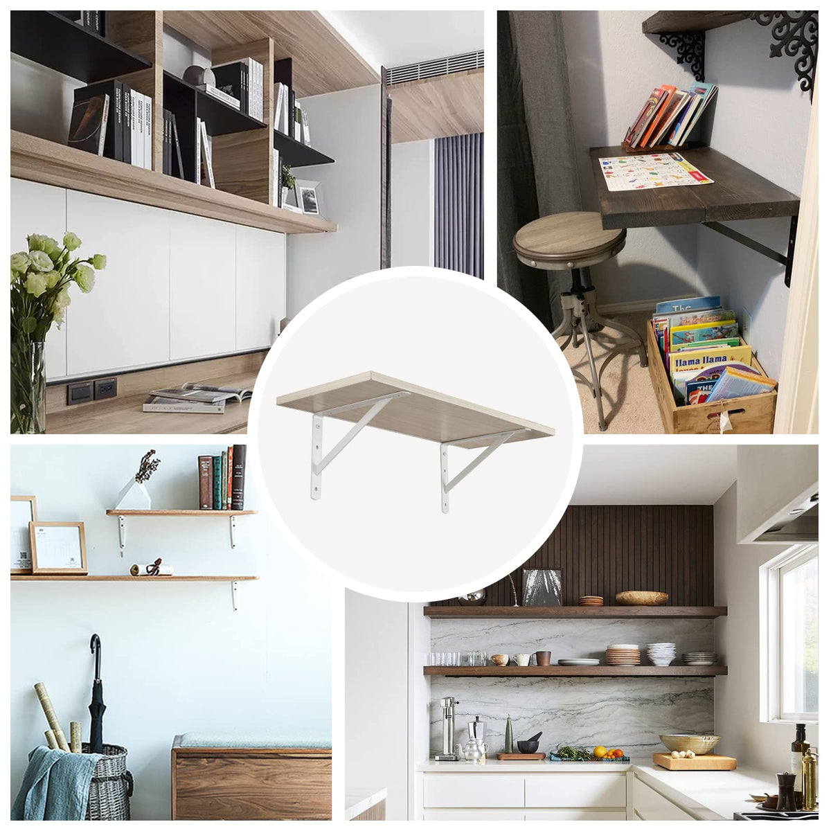 HOME MASTER HARDWARE white metal brackets fit 24-inch boards for stable shelving.