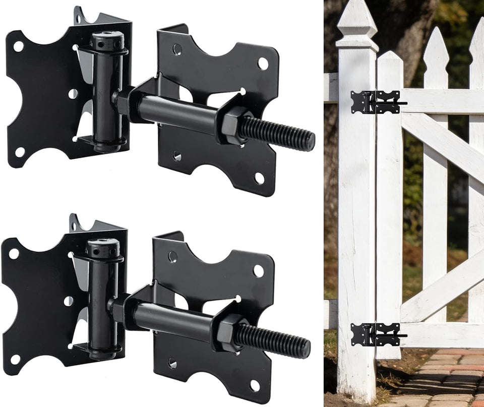 HOME MASTER HARDWARE self-closing gate hinges with a durable black finish for outdoor gates