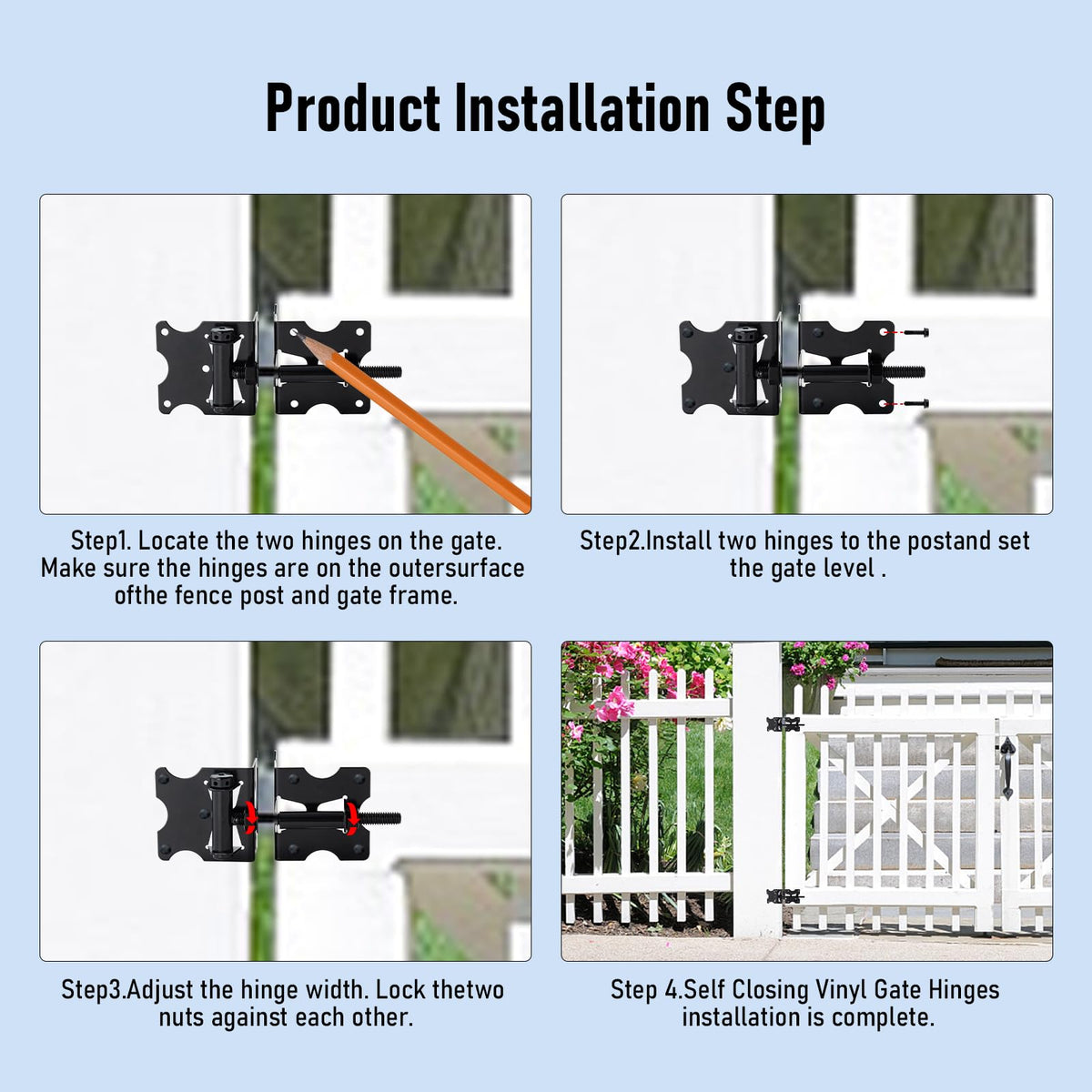 HOME MASTER HARDWARE installation on vinyl and wooden gates with included screws