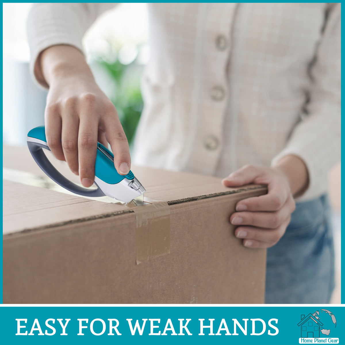 Home Planet Gear box cutter blade storage in handle for quick changes.