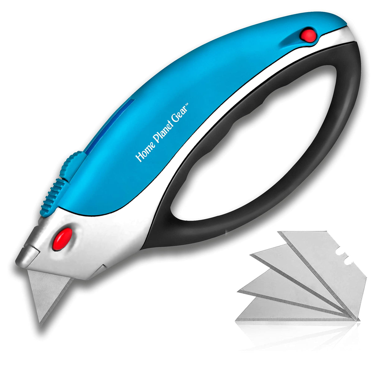 Home Planet Gear box cutter front view showing ergonomic grip for everyday use.