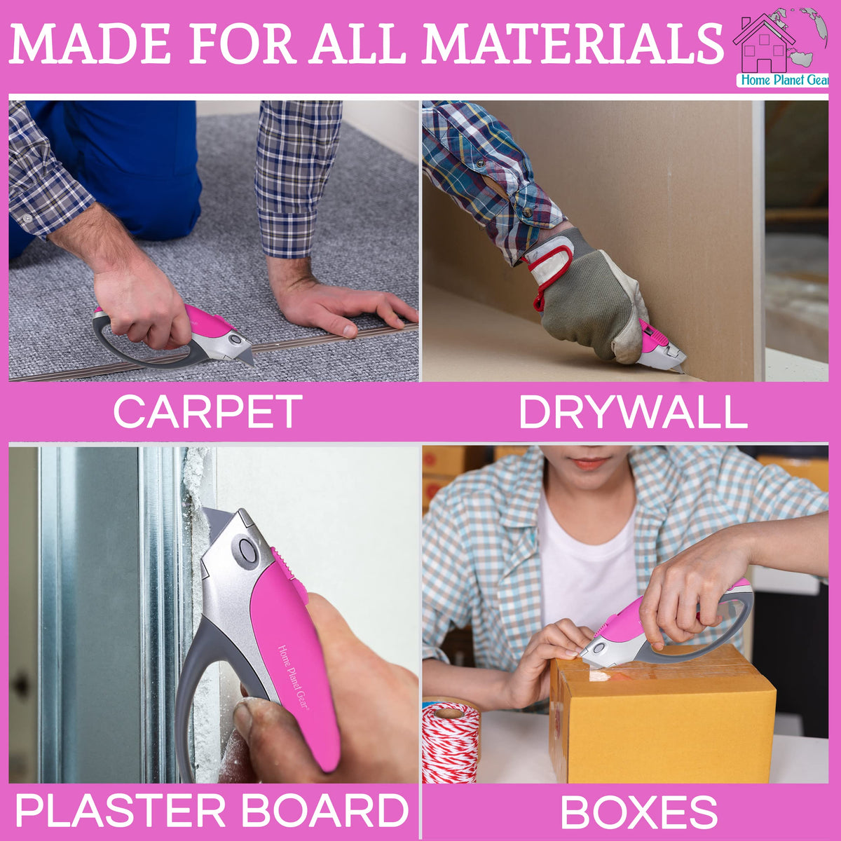 Home Planet Gear pink box cutter includes five reversible SK5 blades.