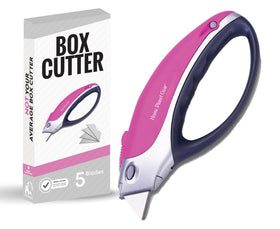 Built-in blade storage in the Home Planet Gear pink box cutter keeps blades handy.