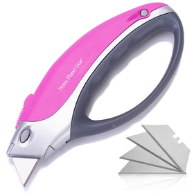 Home Planet Gear pink box cutter handle with ergonomic grip for easy cutting tasks.