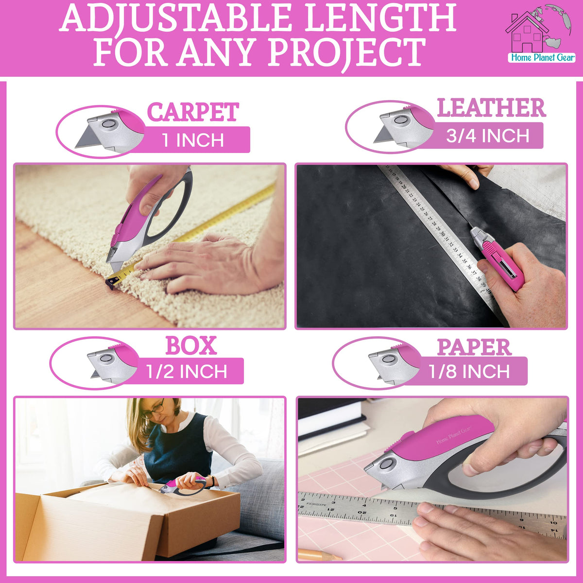Home Planet Gear pink box cutter weighs just 0.59 pounds for comfortable use.