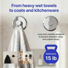 HOME SO suction cup hook on tile surface for towels and loofahs.