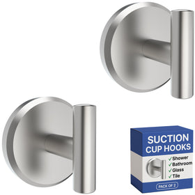 HOME SO suction cup hook on shower tile holds towel securely.