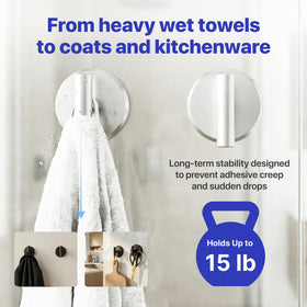 HOME SO suction cup hook on glossy tile provides rust-free towel storage.