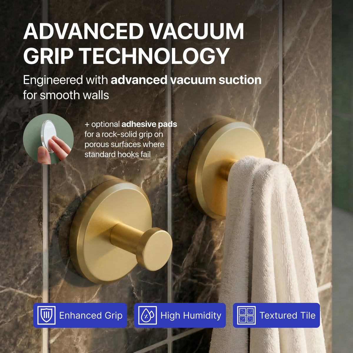 HOME SO suction cup hook gold towel holder for easy reach