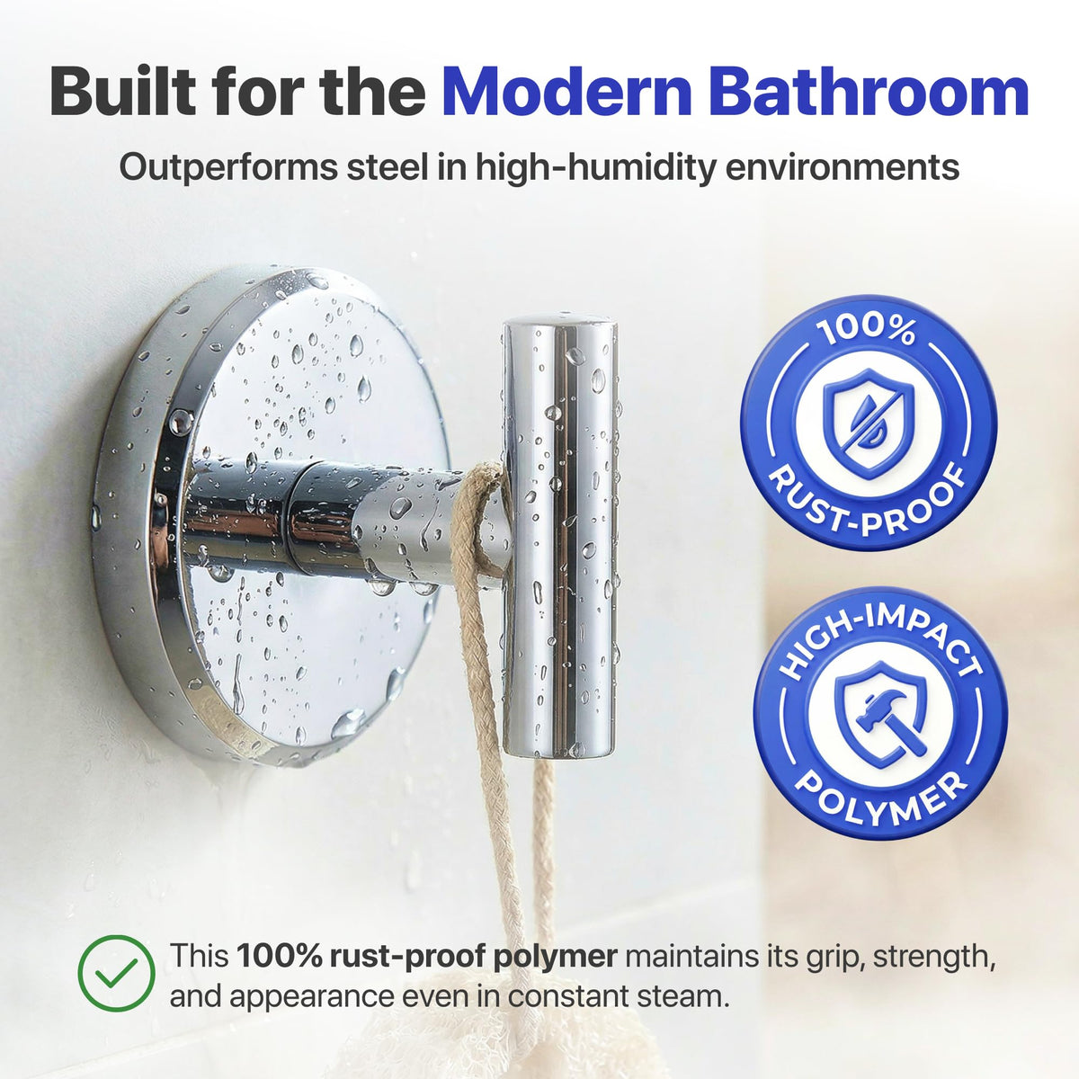 HOME SO suction cup hooks showcase robe hanging from chrome T-shape on glass.