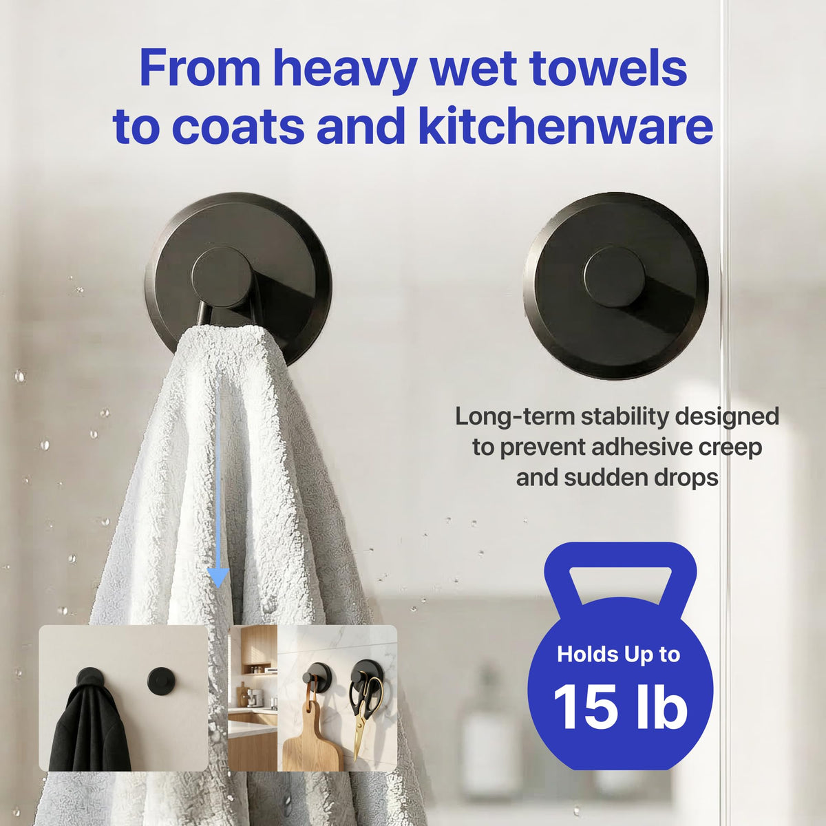 HOME SO suction cup hooks on mirror provide quick access.