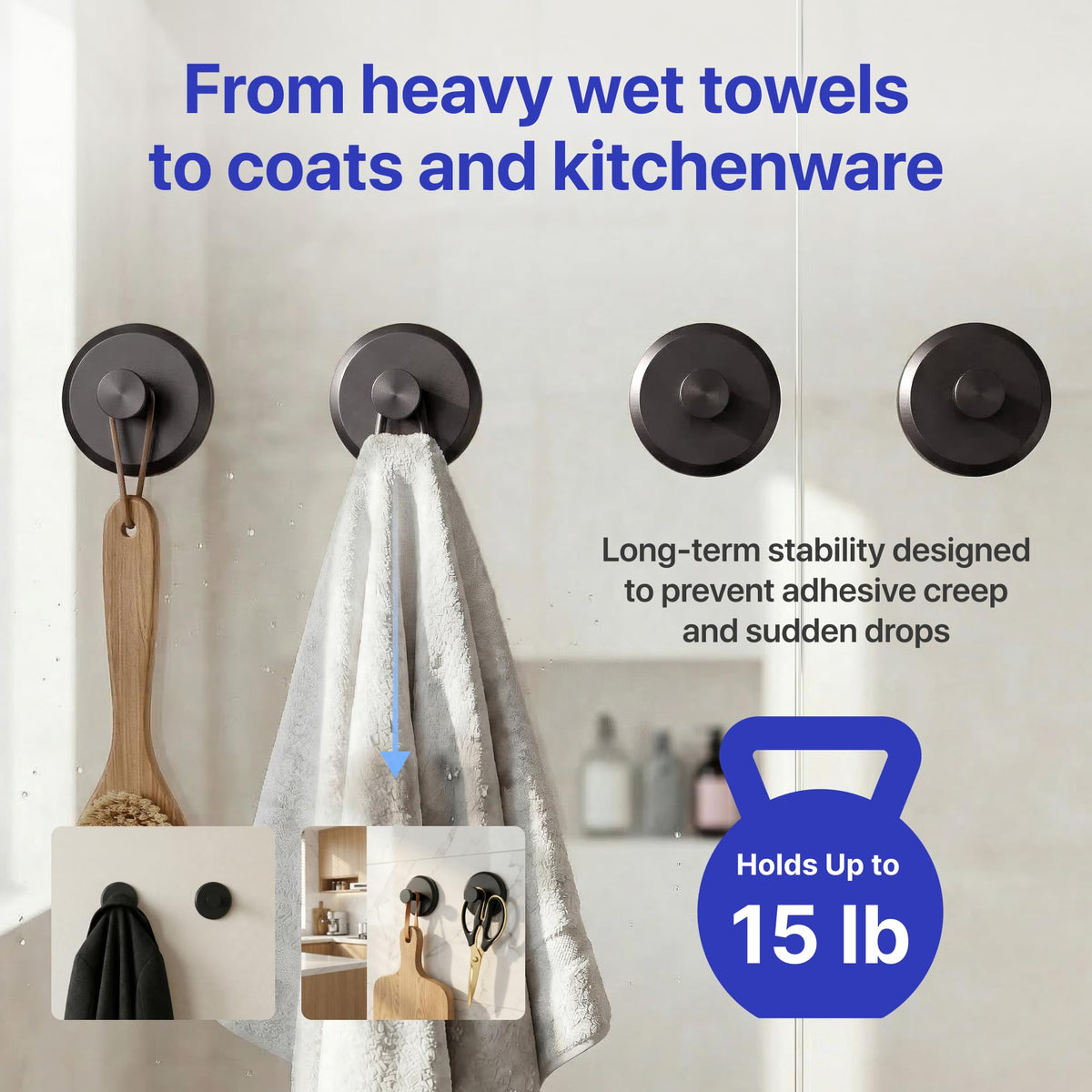 HOME SO robe hook on tile offers versatile bathroom organization.