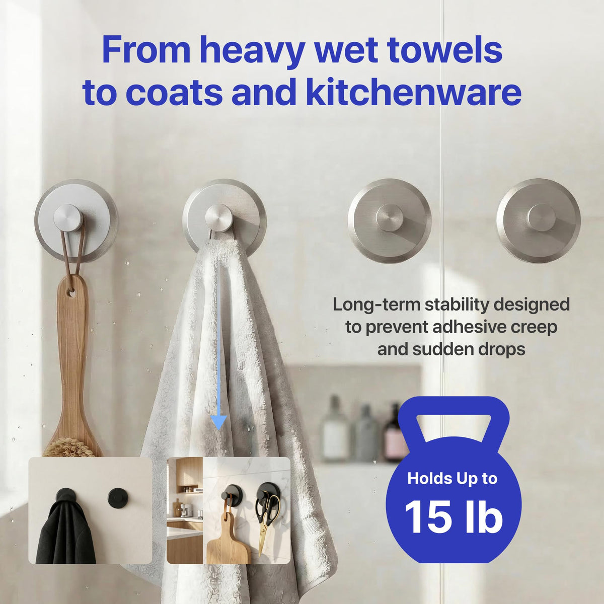 Rust-free, BPA-free plastic materials in HOME SO hooks.