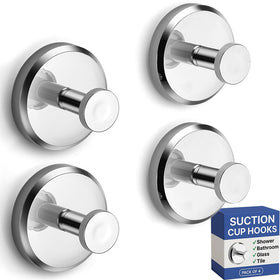 HOME SO suction cup hooks four-pack offers strong hold on smooth surfaces.