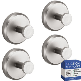 HOME SO suction cup hooks on glass shower door; secure hold without drilling.